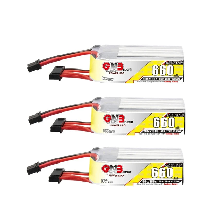 3Pcs Gaoneng GNB 1S/2S/3S/4S/6S HV Lipo Battery, Gaoneng 3Pcs lithium-ion battery pack for drones, with varying capacities and high discharge rates.