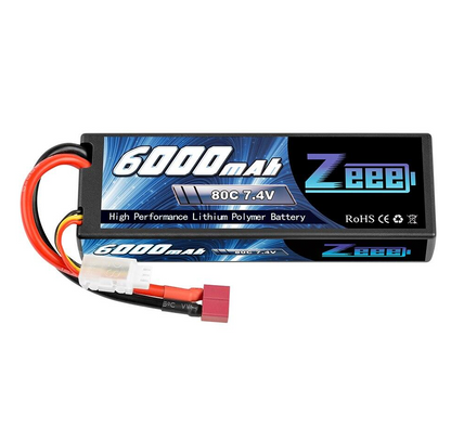 Zeee 2S 6000mAh 7.4V 80C Lipo Battery for RC Parts Hardcase with Deans Plug for RC Car Vehicle Truck Tank Losi Slash Truggy FPV Drone Battery