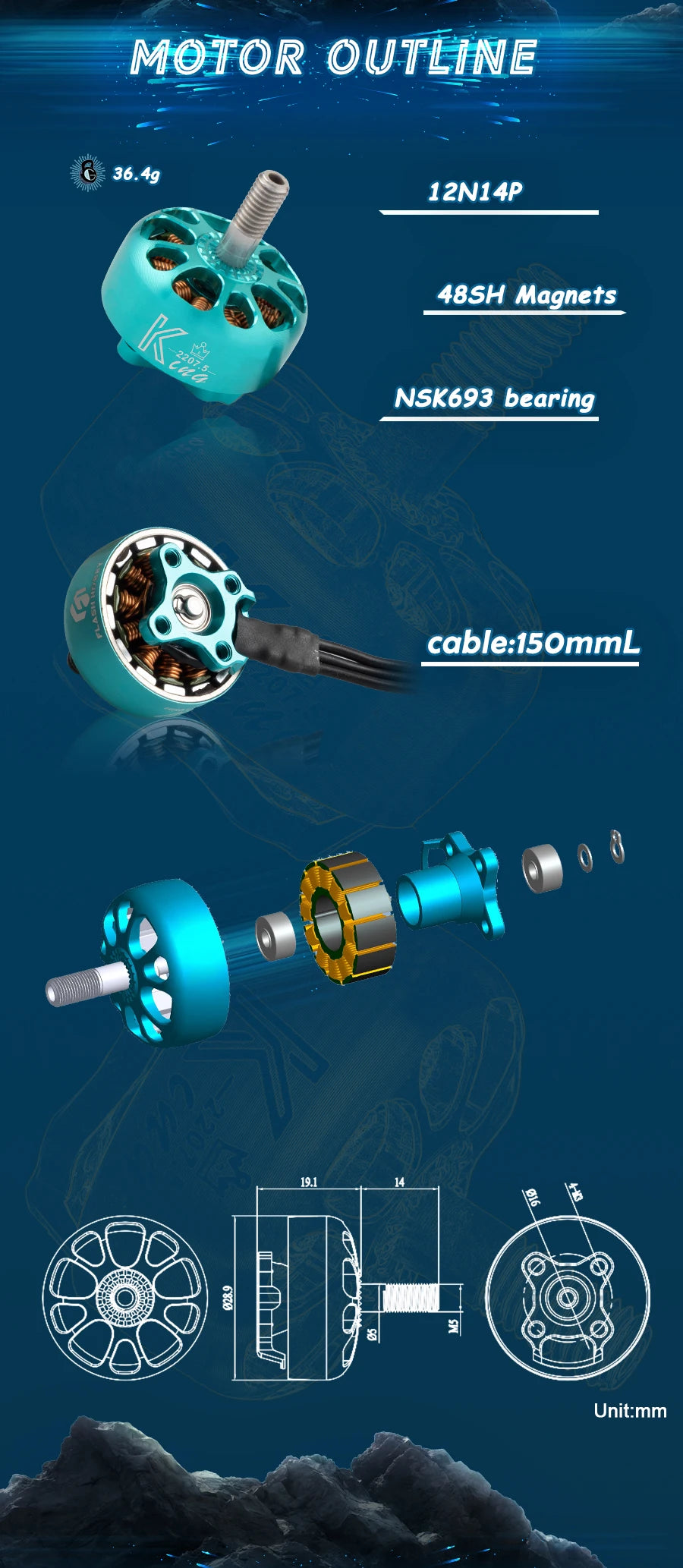 4PCS Flashhobby King Series K2207.5 2750KV 2550KV 1900KV 3-6S Brushless Motor for RC FPV Racing Freestyle 5/6Inch 4S 6S Drones 11 MOTOR OUTLINE 36.49 1ZNI4P 48SH Magnets 2 9