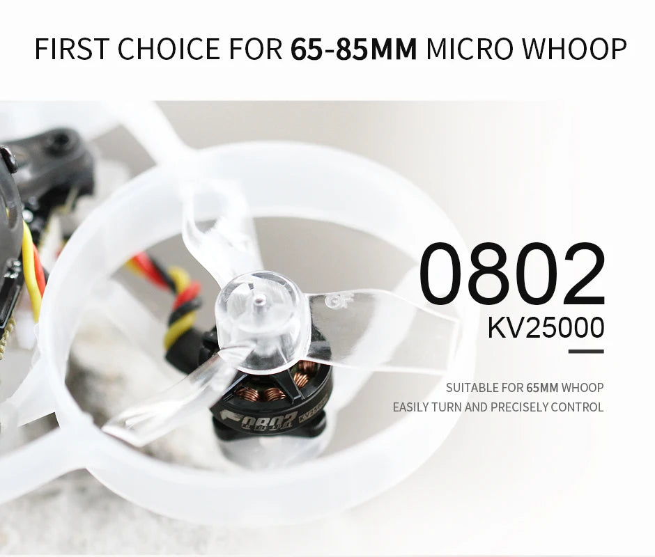 T-motor F0802 KV25000 Micro Motor - 1.81g Brushless Motor For FPV Freestyle 65-85mm Micro Racing Whoop 9 T-motor, FIRST CHOICE FOR 65-85MM MICRO WHOOP 0802 KV25