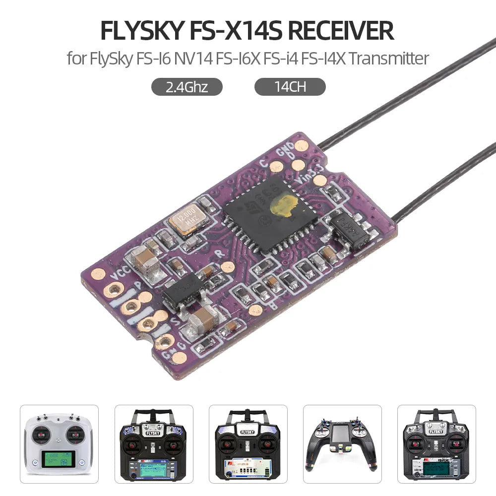 FlySky FS-X14S 2.4Ghz 14CH Receiver - PPM i-BUS S.BUS Signal Outputs for FlySky FS-I6 NV14 FS-I6X FS-i4 FS-I4X Transmitter Parts