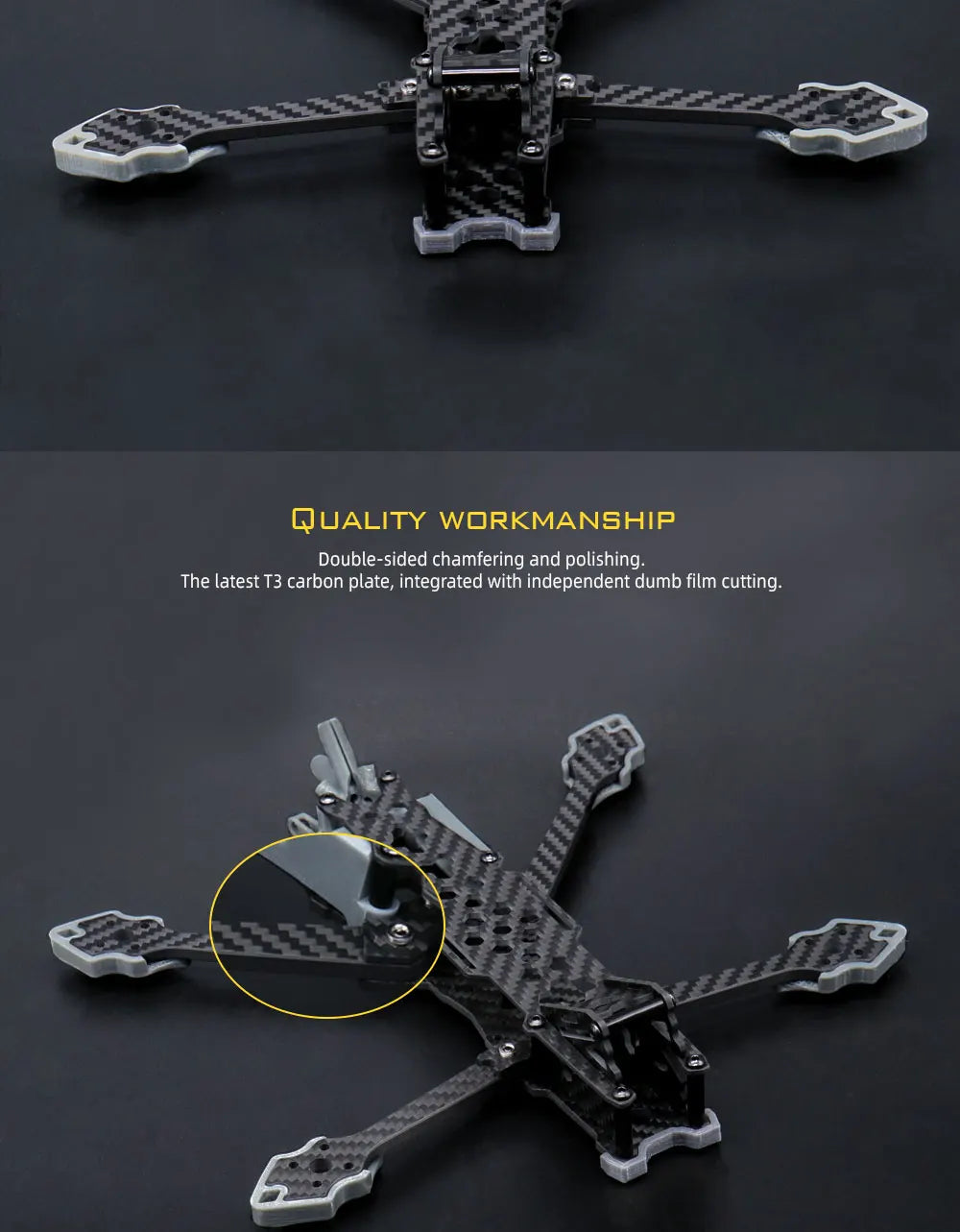 5-Inch FPV frame Kit, QUALITY WORKMANSHIP Double-sided chamfering and polishing: