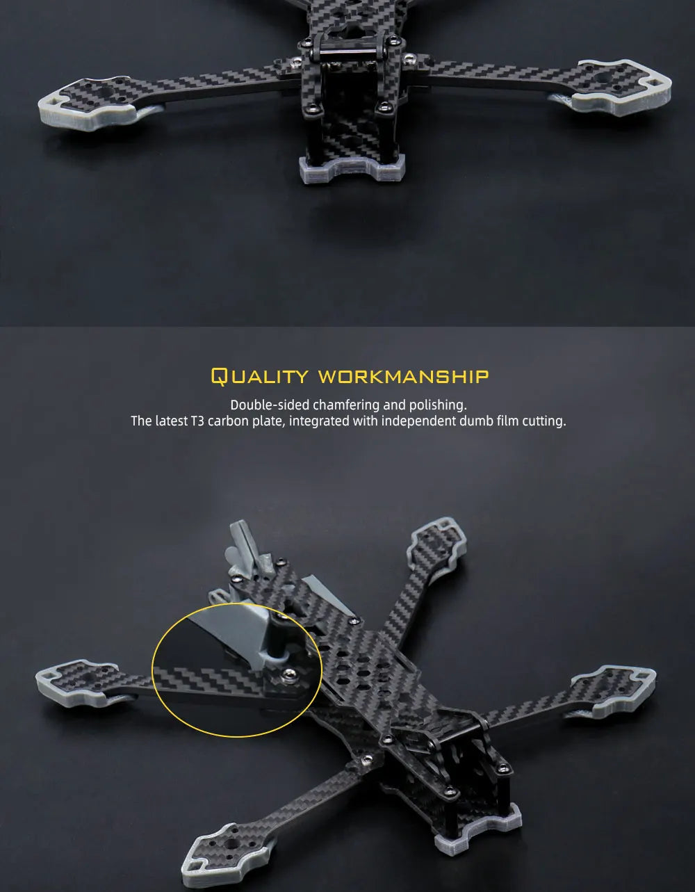 5-Inch FPV frame Kit. QUALITY WORKMANSHIP Double-sided chamfering and polishing: