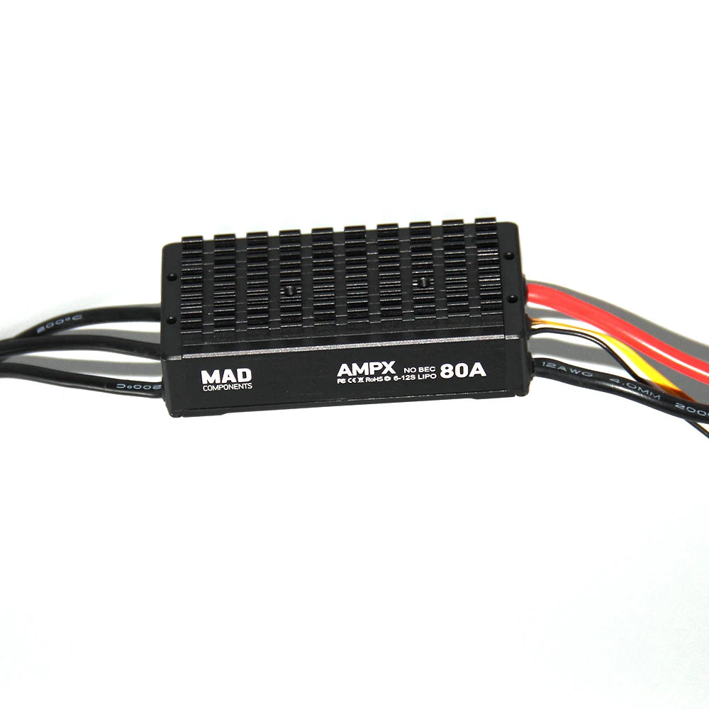 MAD AMPX 80A (5-14S) ESC, ESC regulates brushless motors for multi-rotor drones, including hexacopters and octocopters.