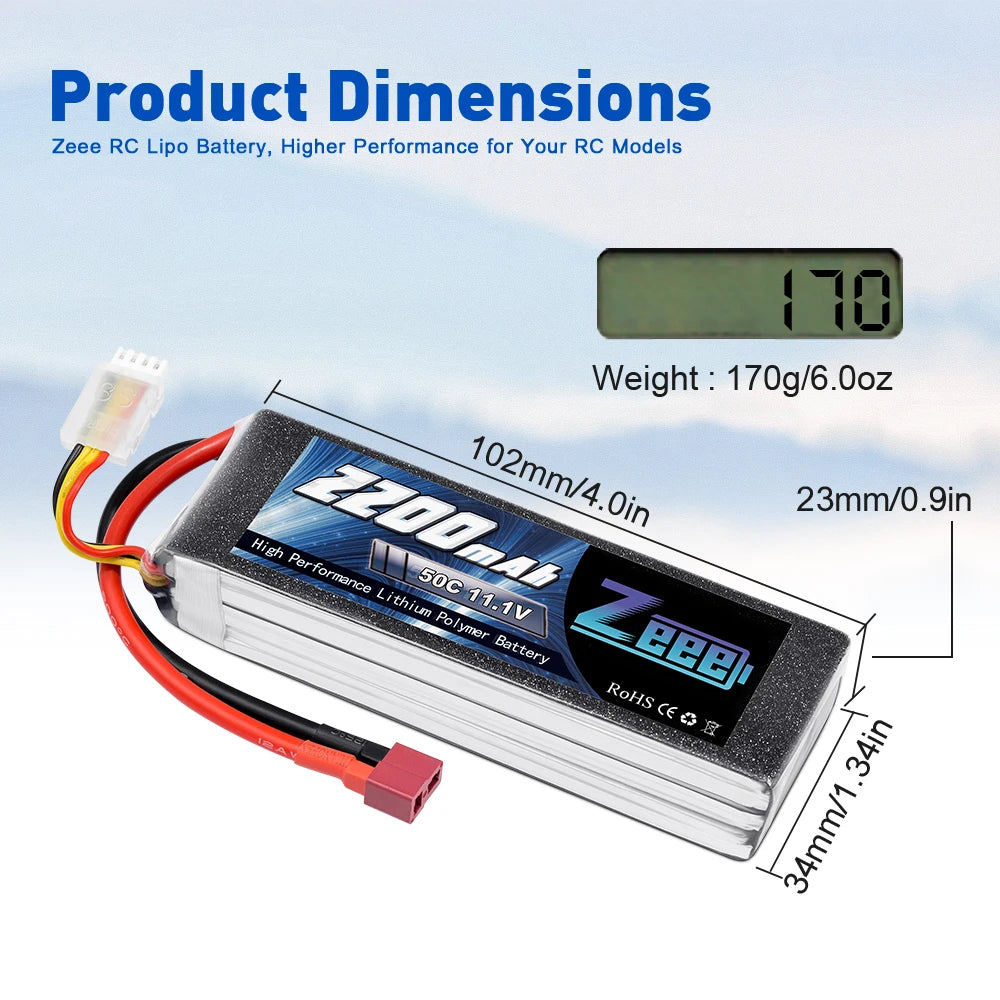 2units Zeee LiPo Battery, Zeee RC Lipo Battery, Higher Performance for Your RC Models 70 Weight