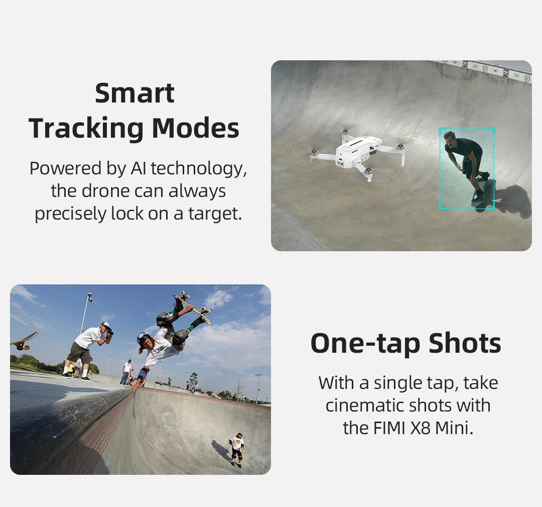 FIMI X8 Mini Drone, the FIMI X8 Mini is equipped with Al technology . take cinematic shots