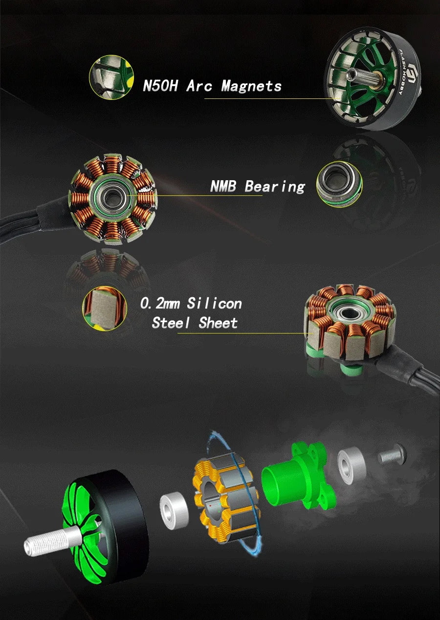 Flashhobby A2306.5 1400KV 1900KV 2300KV 2550KV 6S/4S FPV Brushless Motor for FPV Racing Freestyle Long Range 5inch Drones 12 : 16*M3 Recommend: 6-7inch prop application Package