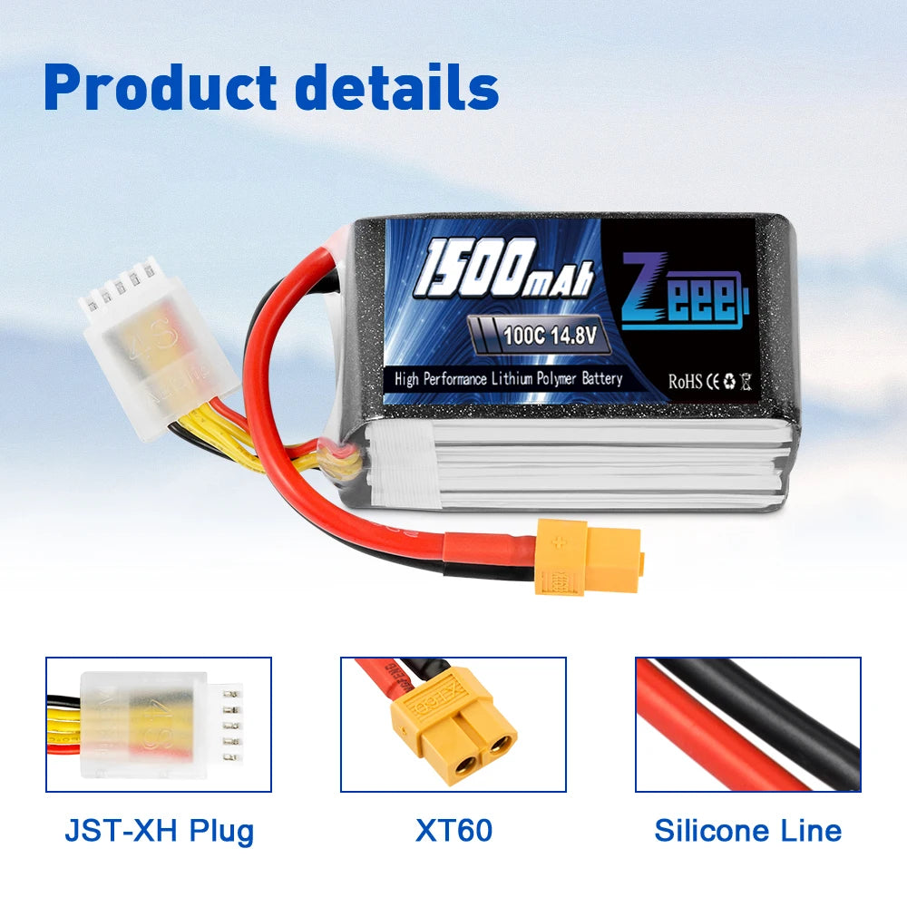 2units Zeee 4S 14.8V 1500mAh Battery - 100C Lipo Battery with XT60 Connector Softcase Lipo Battery for RC Car Truck Airplane FPV Drone Battery 17 2units Zeee 4S 14.8V 1500mAh Battery, Esduaat EEB 100C 14,8V High Perfcrnarce