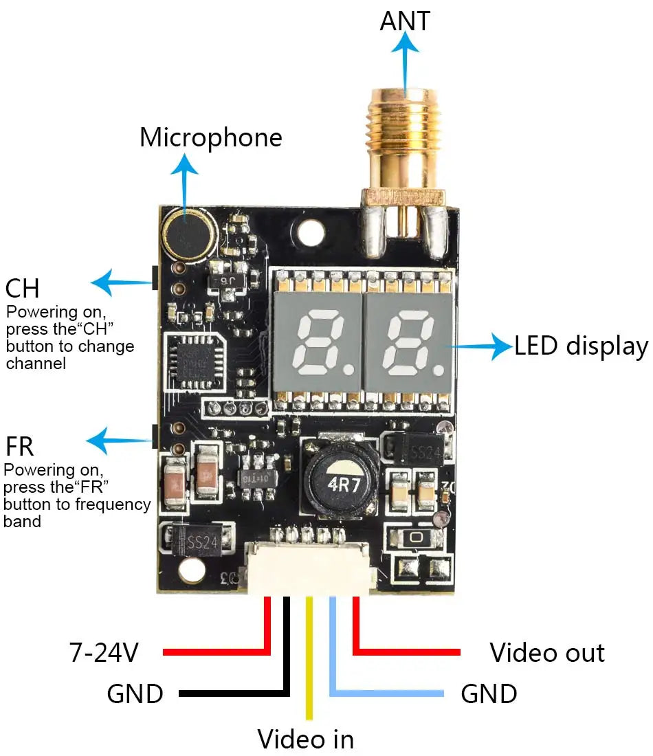 AKK K33/K31 VTX, ANT Microphone 90 CH Powering on press the"CH: button to change LED display