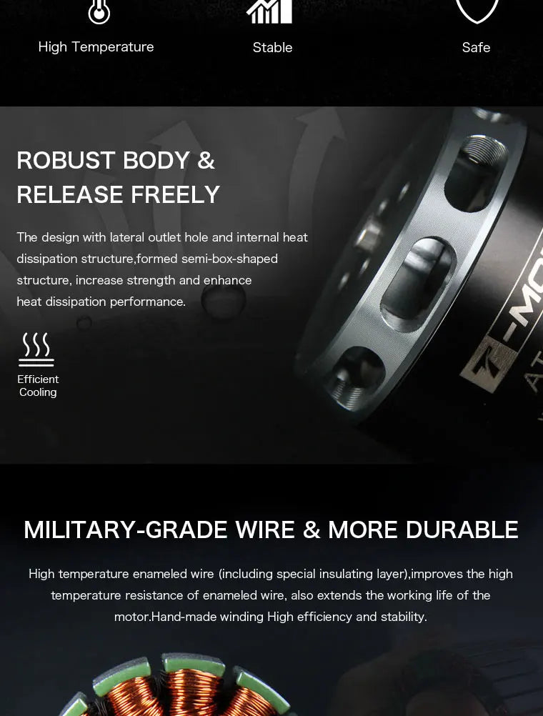 T-MOTOR AT4130 Brushless Motor - KV230 300KV 450KV 7.8KG Thrust Customized UAV drone Electric fixed wing motor OEM or ODM 8 T-MOTOR, design with lateral outlet hole and internal heat dissipation structure formed semi-box