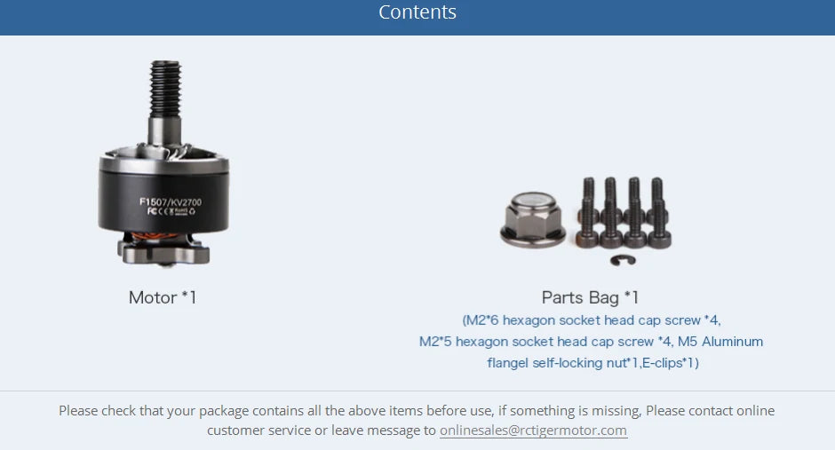 T-Motor F1507 1507 2700KV 3-6S / 3800KV 3-4S Brushless Motor for Cinewhoop RC Drone FPV Racing CineWhoop BetaFPV 29 T-Motor, Please check that your package contains all the above items before use . if something is missing