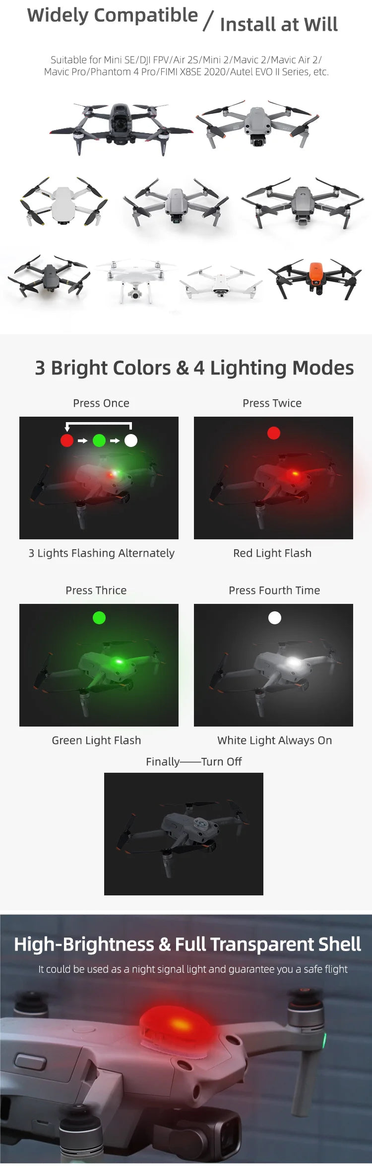 Head Eye Light For DJI MINI 2 Mavic Mini Se Head Flashing Light 41 Suitable for Mini SE/DJI FPV/Air 2S/Mini
