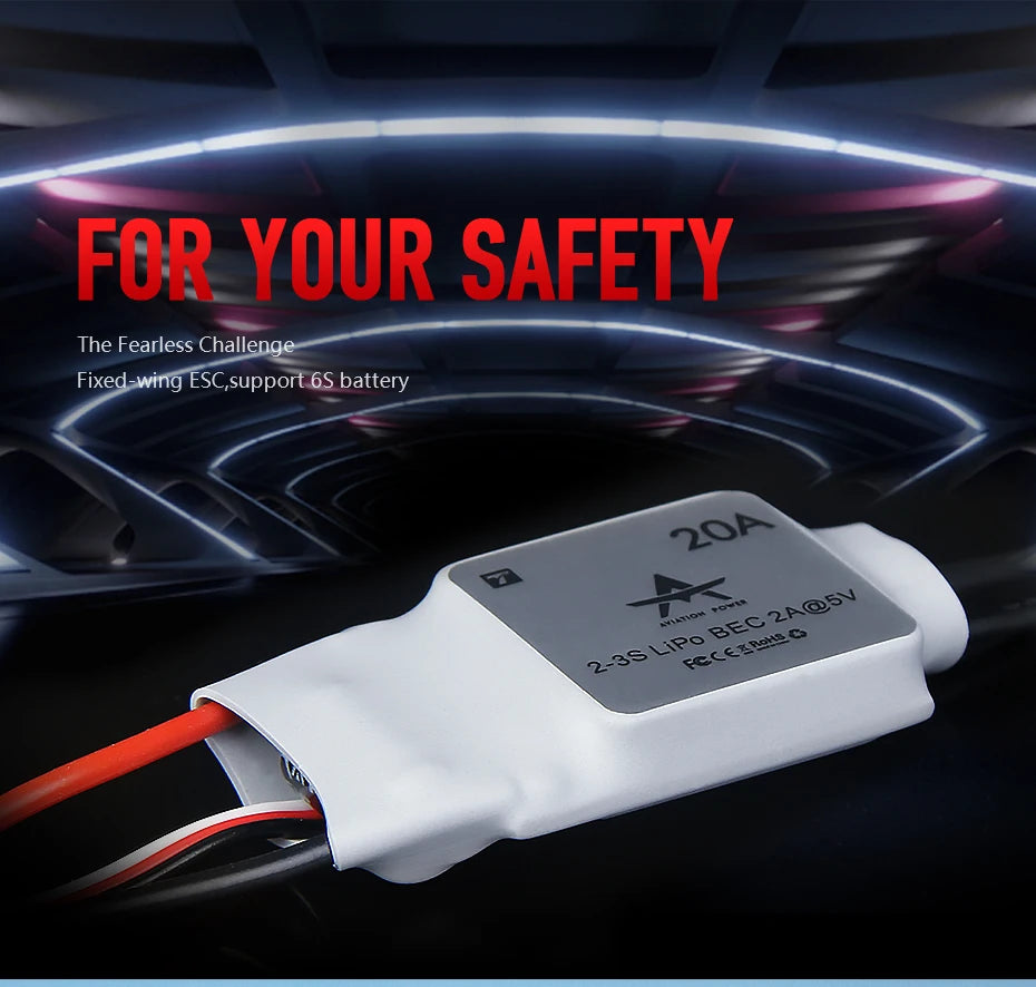T-MOTOR AT 20A ESC, FOR YOUR SAFETY The Fearless Challenge Fixed-wing ESC,support 6S battery