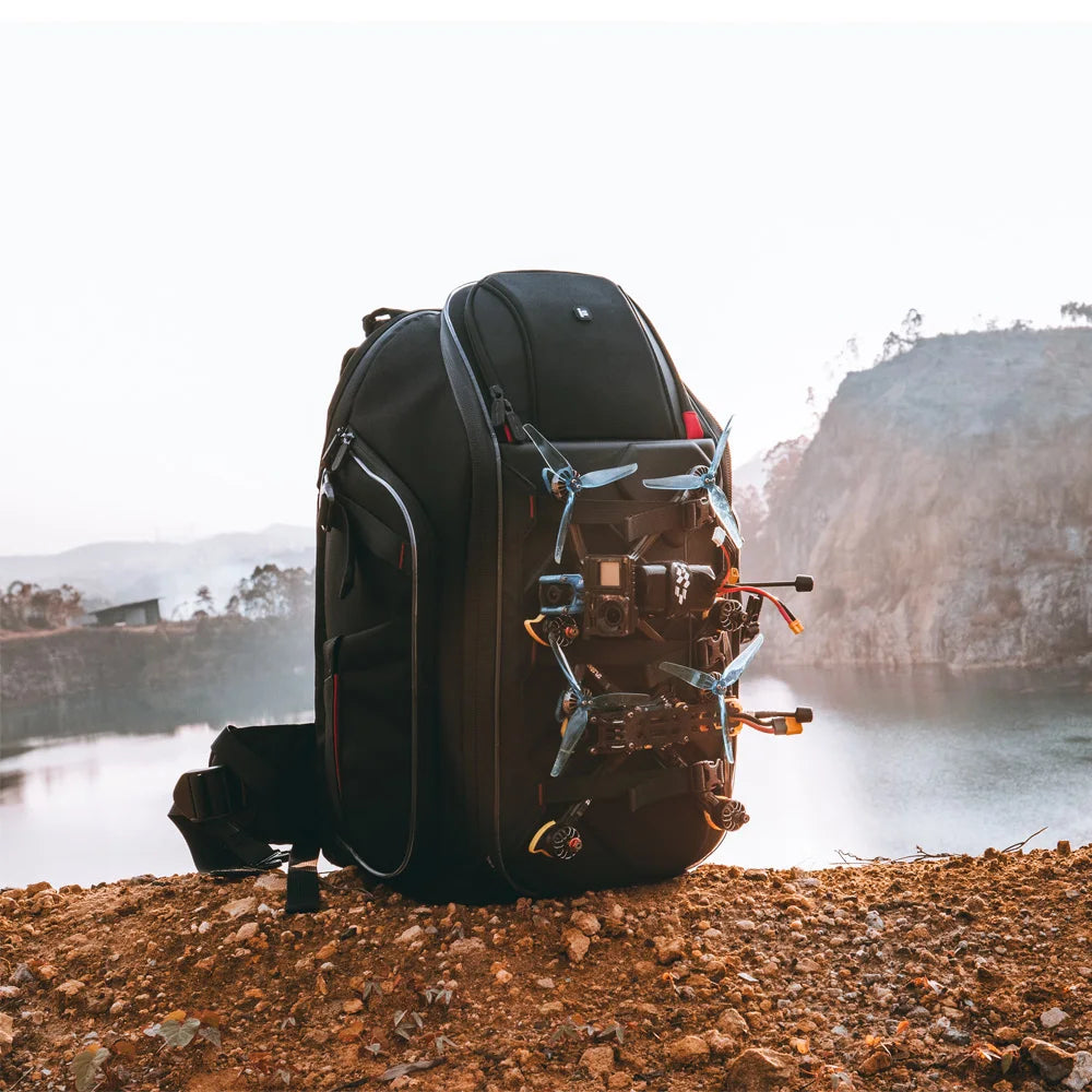 IFlight FPV Drone Backpack, pouches at the outside to store big and small parts like propellers or tools