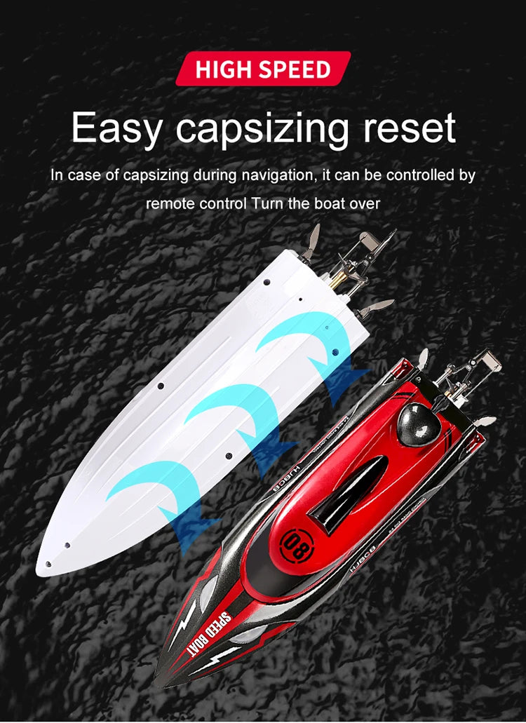 HJ808 RC Boat, HIGH SPEED Easy capsizing reset In case of capsizing during navigation, it can be