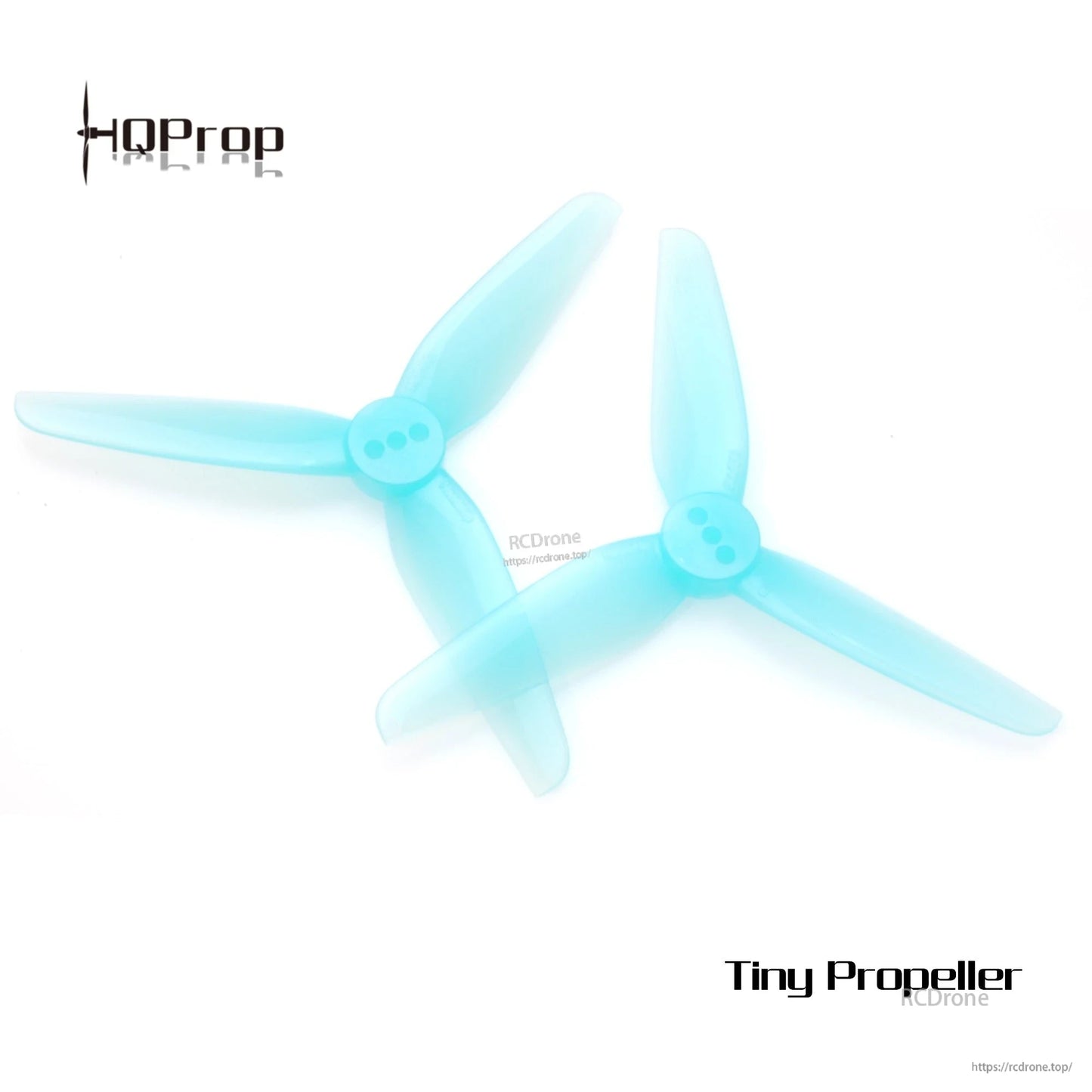 Translucent blue 3-inch 3-blade polycarbonate propellers, top view with 2mm center mounting hole