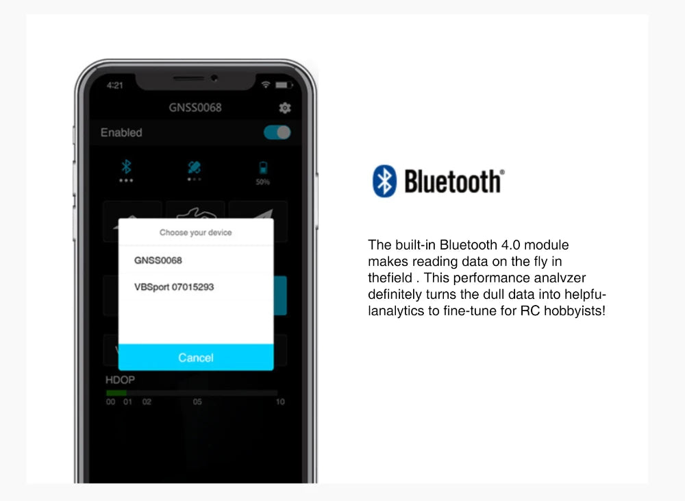 SKYRC GSM020 GNSS Performance Analyzer, built-in Bluetooth 4.0 module GNSSOOG8 makes reading data on the fly in