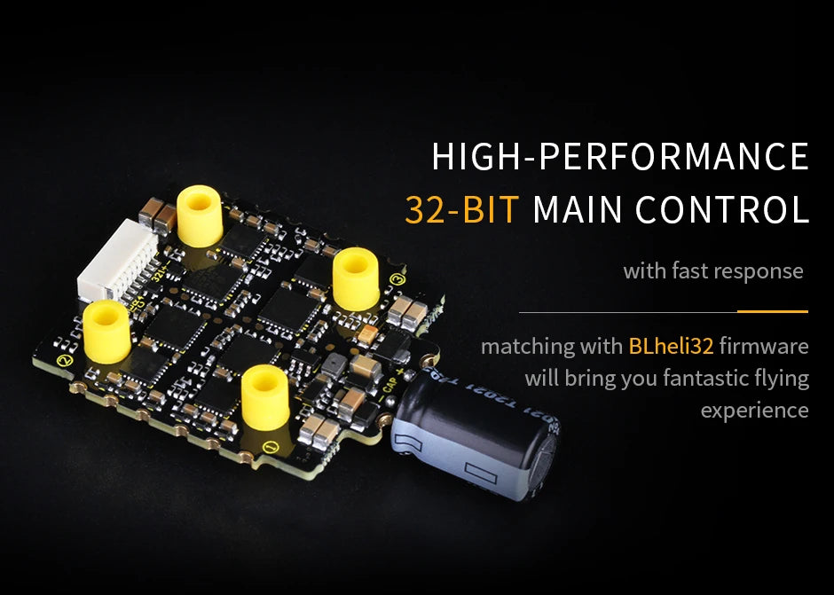 T-motor MINI F45A 6S 4 IN1 32 BIT 3-6S ESC, HIGH-PERFORMANCE 32-BIT MAIN CONTROL with fast response matching with