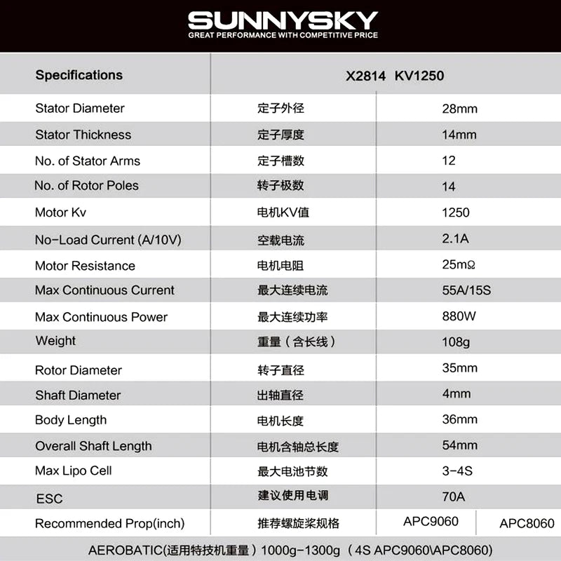 1PC Original SUNNYSKY X2814 900KV 1000KV 1100KV 1250KV External Rotor Brushless Motor for RC 3D fixed-wing Aircraft Airplanes 18 X2814 KV1250 Stator Diameter ZThMZ 28mm St