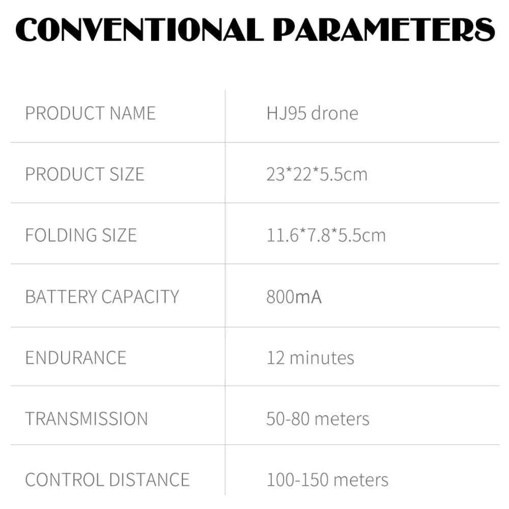 HJ95 Drone - Mini Foldable RC Quadcopter Real Time Transmission Dual 4k Camera Hd Aerial Photography 20 HJ95 Drone, conventional parameters product name hj95 drone product size 23*22