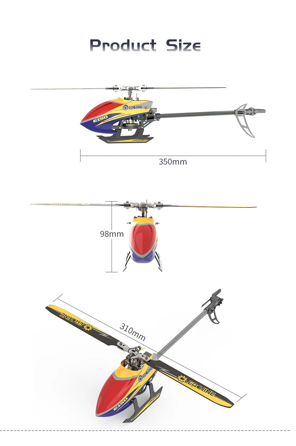 Eachine E150 RC Helicopter, EACHINE 350mm 98mm Znindu3g? 310mm '