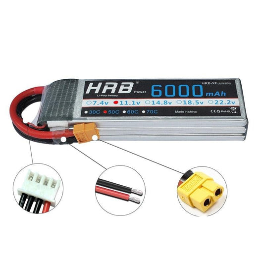 HRB 6000mah 鋰聚合物電池 - 50C 3S 2S 7.4V 11.1V 14.8V Deans T XT60 4S 5S 6S 3.7V 18.5V 22.2V 1S 遙控直升機飛機汽車零件