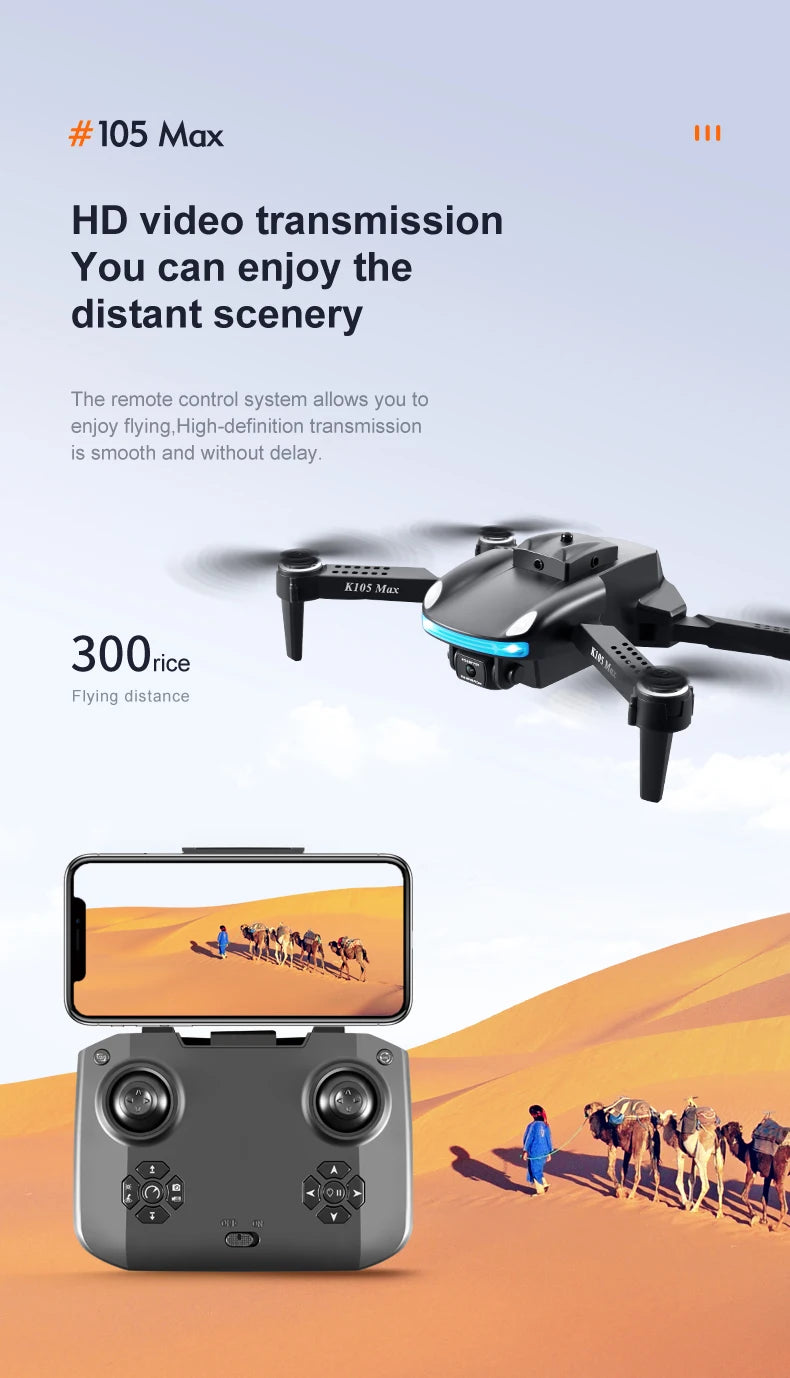 JINHENG K105 Max Drone - 4K HD Dual Camera With Obstacle Avoidance WiFi Fpv Foldable Quadcopter Toys For Children Hobbie 37 JINHENG K105 Max Drone, remote control system allows you to enjoy flying high-definition transmission