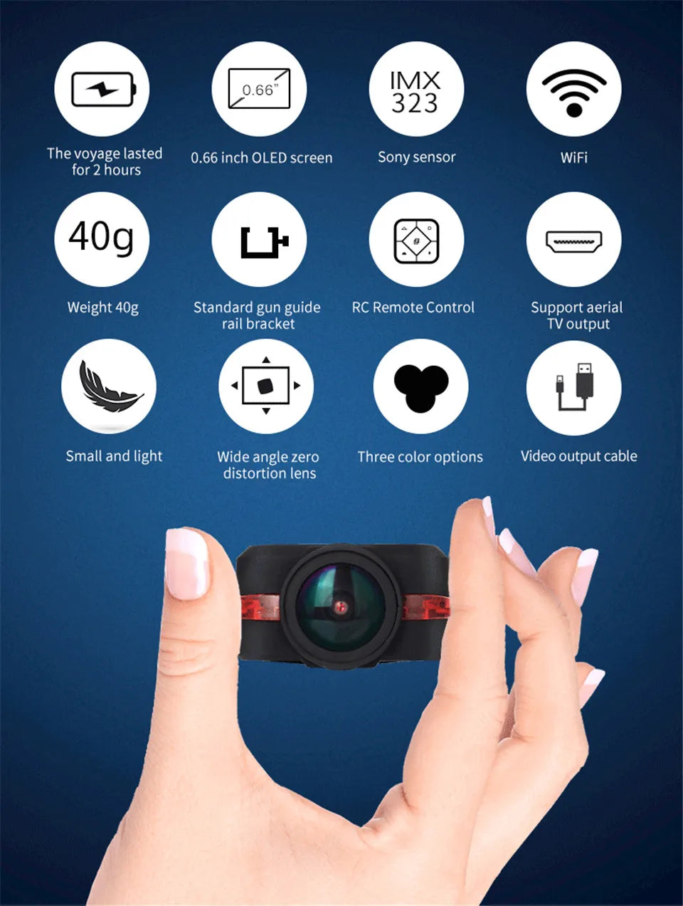 Hawkeye Firefly Q7 Action Camera - 1080P 30FPS WIFI SONY IMX332 0.66inch OLED 10m WiFi for FPV Drone Wargame Live CS Rail Recorder 18 Hawkeye Firefly Q7 Action Camera, 0.66 IMX 323 The voyage lasted 0.66 inch OLED screen sensor WiFi