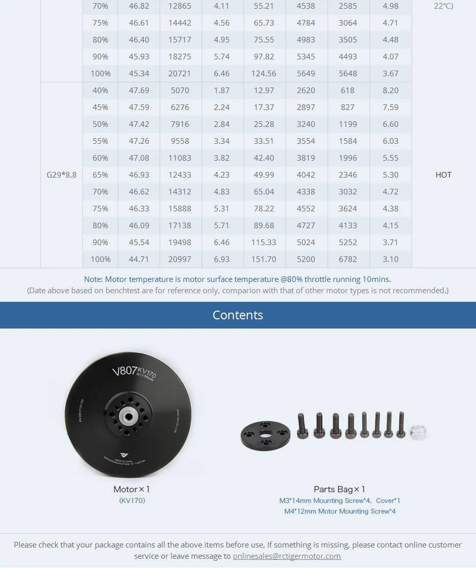 T-motor V807 KV170 Brushless Motor - Light Tidy motor MAX Power 6800W for Drone UAV Rotor Helicopter 13 T-motor V807 KV170 Brushless Motor SPECIFICATIONS