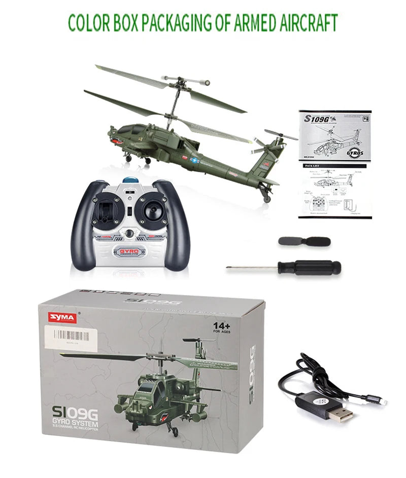 SYMA S109G Rc Helicopter - Beast alloy gunship anti-fall remote control helicopter children remote control toy 21 SYMA S109G Rc Helicopter, COLOR Box PACKAGING OF ARMED AIRCRAFT S1ogg