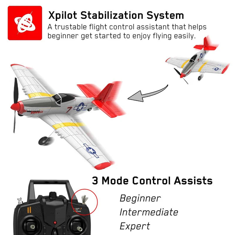 EPP 400mm P51D Mustang/F4U Corsair/T28 Trojan 4-Ch 2.4G 6-Axis Gyro Beginner Airplane With Xpilot Stabilizer RTF RC Plane 26 Xpilot Stabilization System A trustable flight control assistant that helps beginner get started to