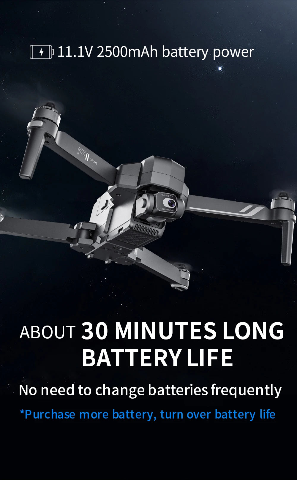 F11S PRO Drone - Supports 64G TF Card Professional 4K HD Camera Gimbal Brushless 5G Wifi Gps System Rc Distance 3Km RC Drones Toys Professional Camera Drone 39 F11S PRO Drone, 11.1V 2500mAh battery power ABOUT 30 MINUTES LONG B
