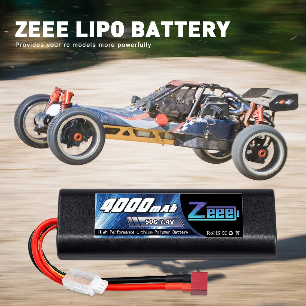 Zeee 7.4V 50C 4000mAh Lipo Battery, ZEEE LIPo BATTERY Provides your rc models more powerful