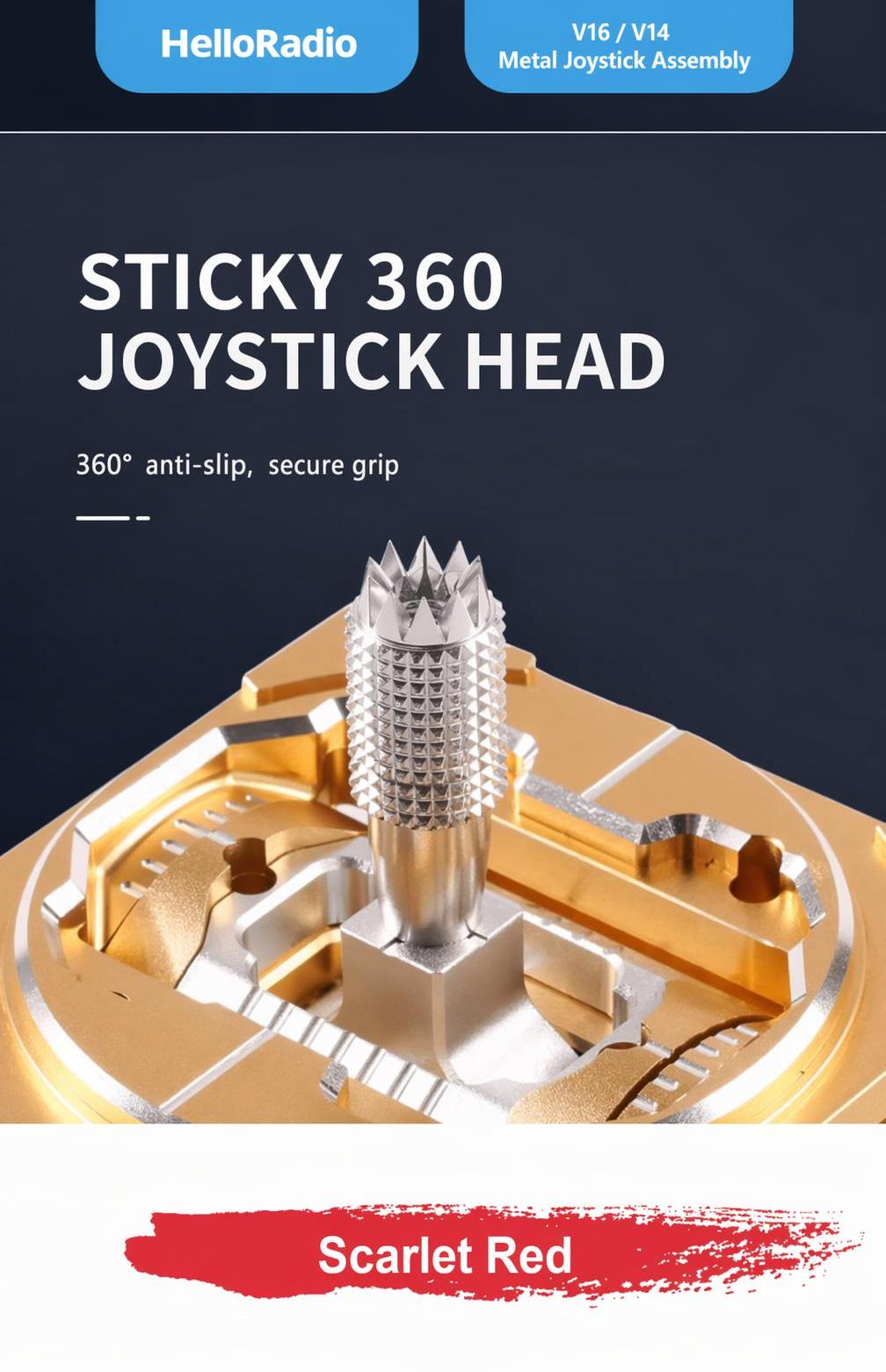 Product feature graphic showing the gimbal stick assembly