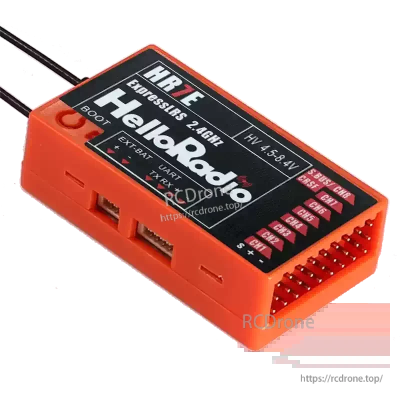 HelloRadioSky HR7E 2.4GHz ELRS 7CH PWM Receiver, HR7E 2.4GHz receiver: 7-channel, HV input, multiple ports, for fixed-wing planes, drones, and FPV quads.