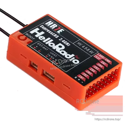 HelloRadioSky HR7E 2.4GHz ELRS 7CH PWM Receiver, HR7E 2.4GHz receiver: 7-channel, HV input, multiple ports, for fixed-wing planes, drones, and FPV quads.