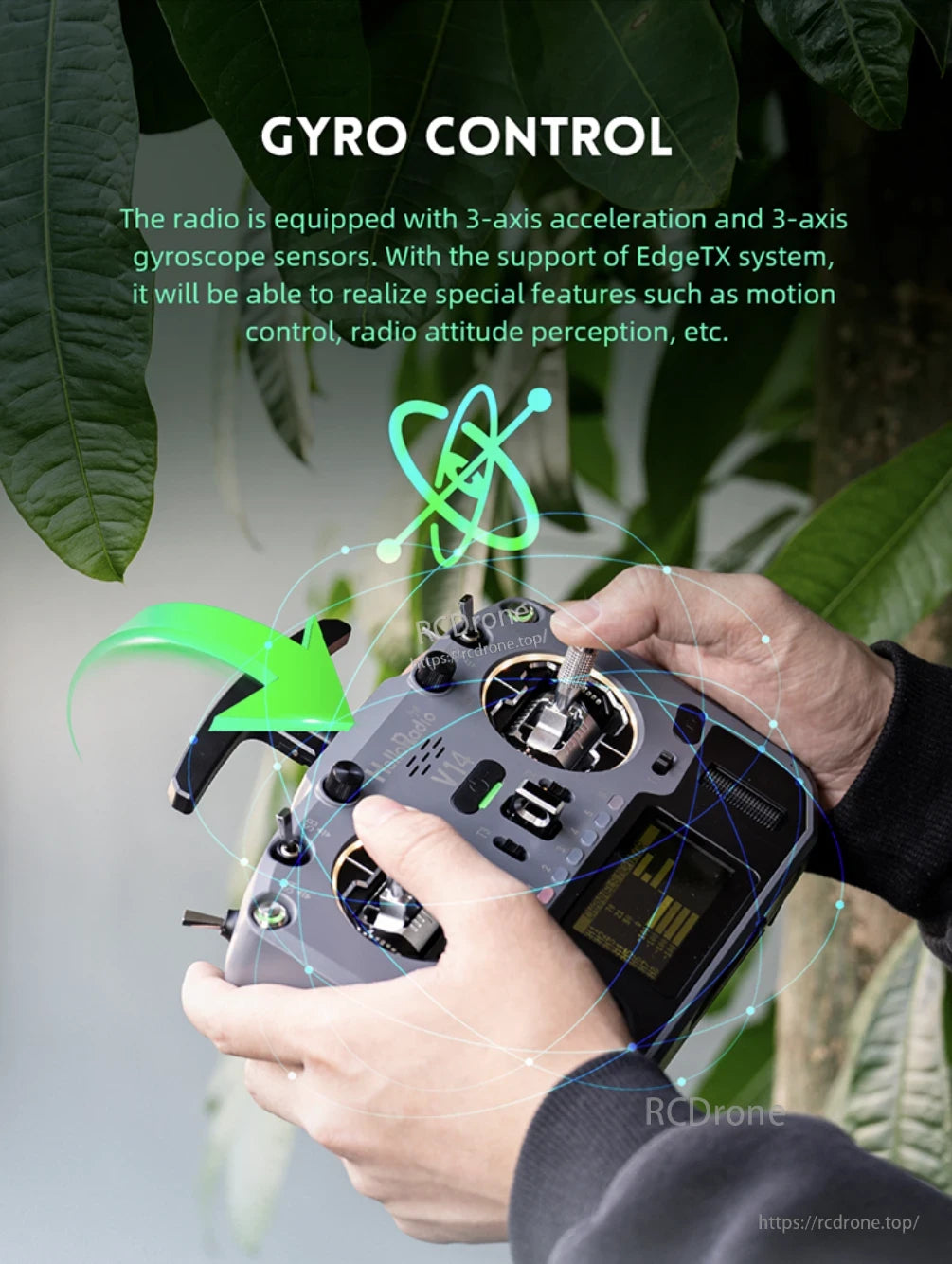 HelloRadioSky MAX R9 Gimbal, 3-axis gyro sensors with EdgeTX enable motion control and attitude awareness for improved radio operation.