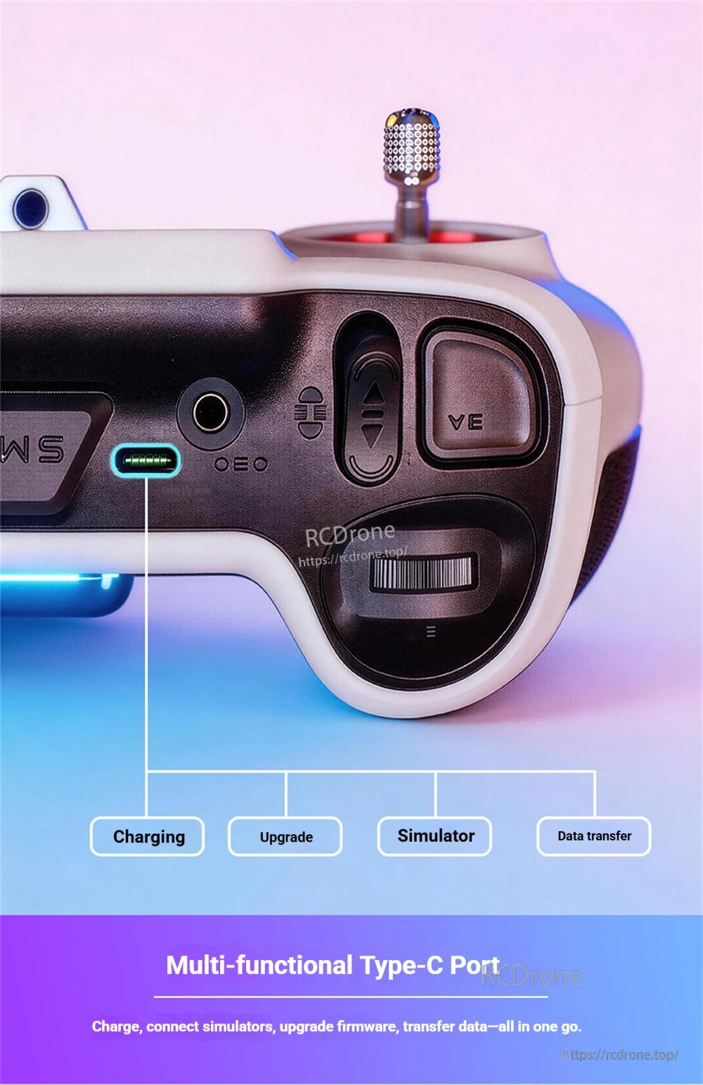 HelloRadioSky V12 multi-functional USB Type‑C port for charging, firmware upgrade, simulator, data transfer