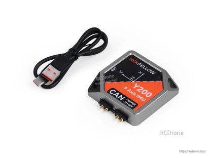 Hexfellow Y200: 9-axis IMU, CAN interface, 12-60V, 200 Hz, -20℃~85℃, compact 60×60×15 mm design.