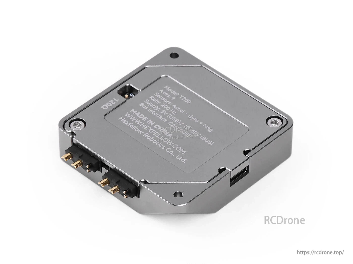 Y200 9-axis IMU by Hexfellow Robotics: 200Hz, USB/CAN, 5V/12–60V, -20℃ to 85℃, compact, XT30 connector. Ideal for high-precision robotics. www.hexfellow.com.