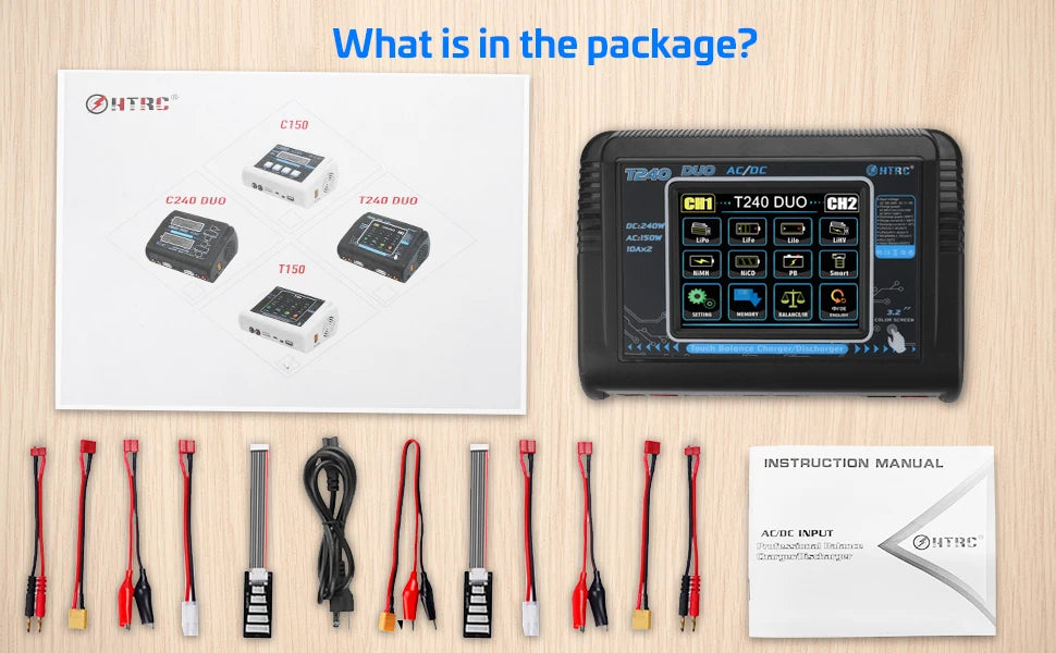 HTRC T240 Duo Lipo Charger - Battery Discharger Dual Channel AC 150W DC 240W Touch Screen RC Charger for Model Car Toy 19 HTRC T240 Duo Lipo Charger, 04trI C15O 124o D Acl0G Ohtrc