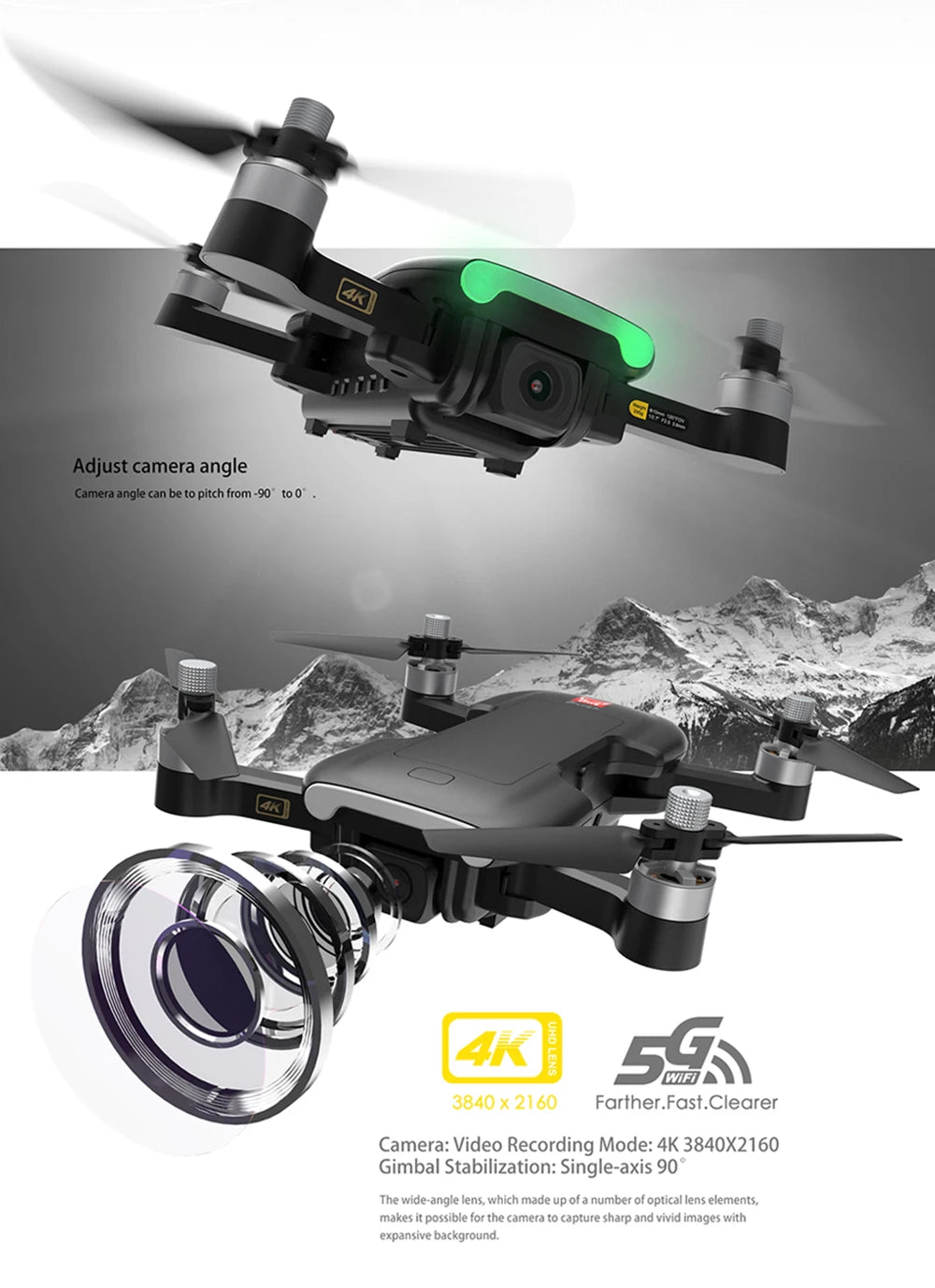 MJX Bugs 7 B7 Drone, single-axis 90 = the wide-angle lens which made up