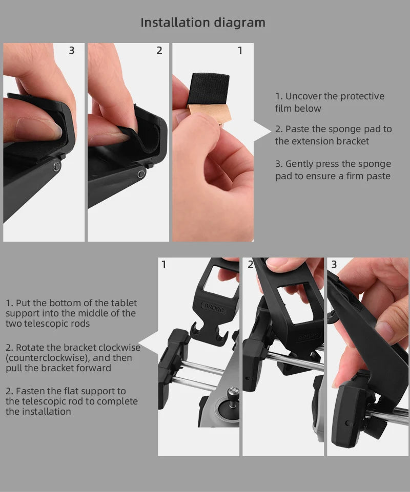 Tablet Holder, a telescopic extension bracket can be attached to a tablet support . the