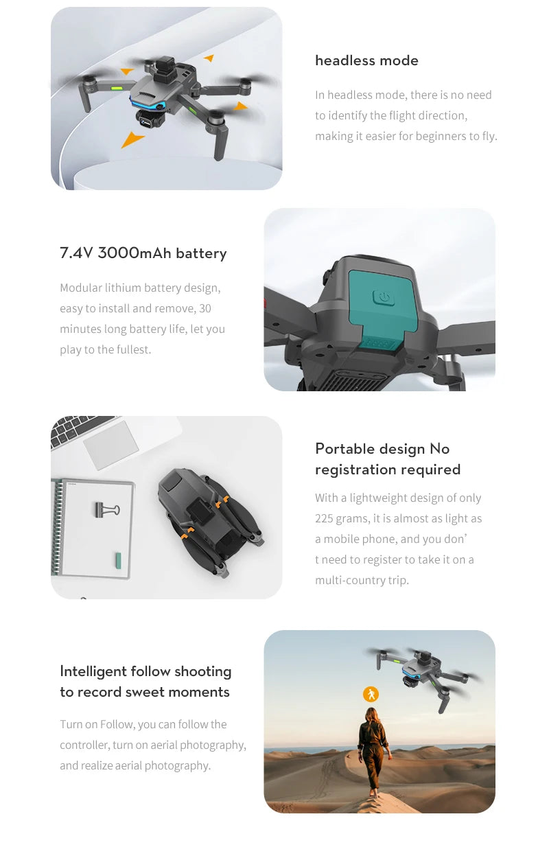 AE3 Pro Max Drone, a lightweight design of only 225 grams, it is almost as light as mobile phone