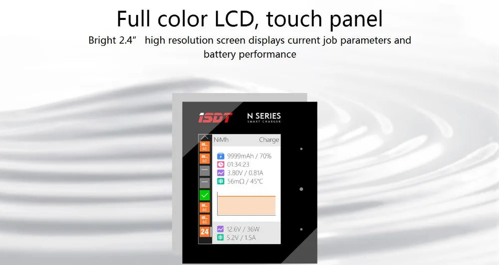 ISDT N8 Charger, full color LCD, touch panel displays current job parameters and battery performance 6357 N SER