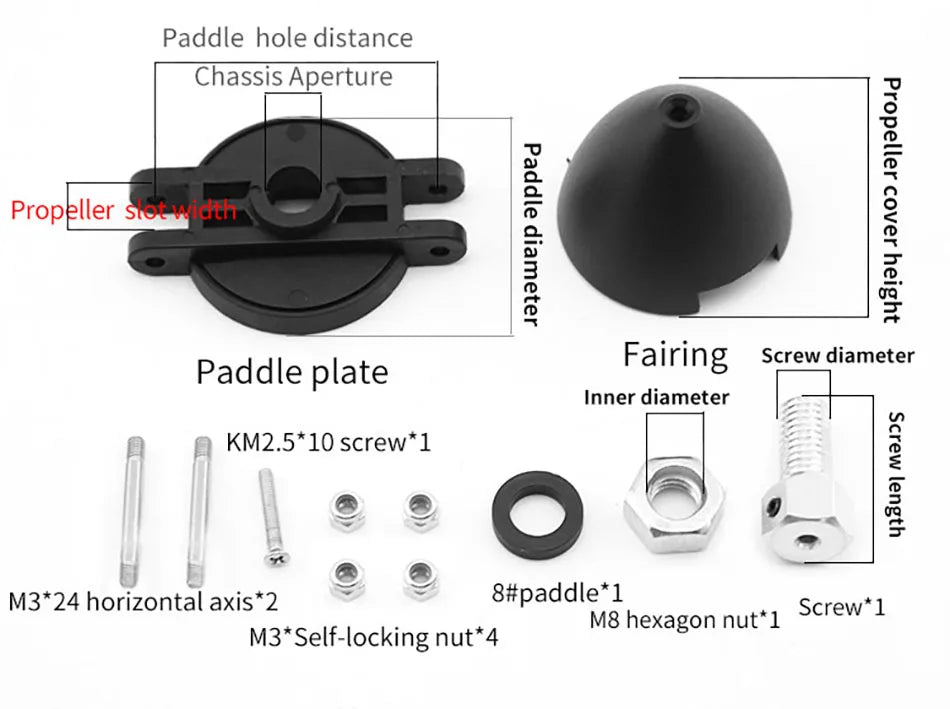 Folding Propeller, 1 M8 hexagon nut*1 M3* Self-locking nut *4