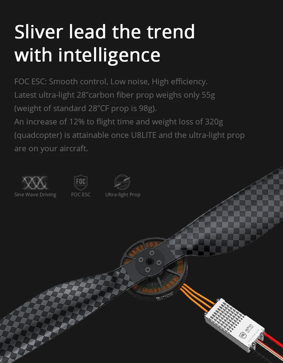 T-motor U8 Lite KV100 - 1300W 7KG Thrust Ultra-light Efficient Motor With Ultralight CF Prop For UAV Helicopter RC Drones 13 T-motor, ultra-light 28"carbon fiber prop weighs only 55g (weight of standard 28"