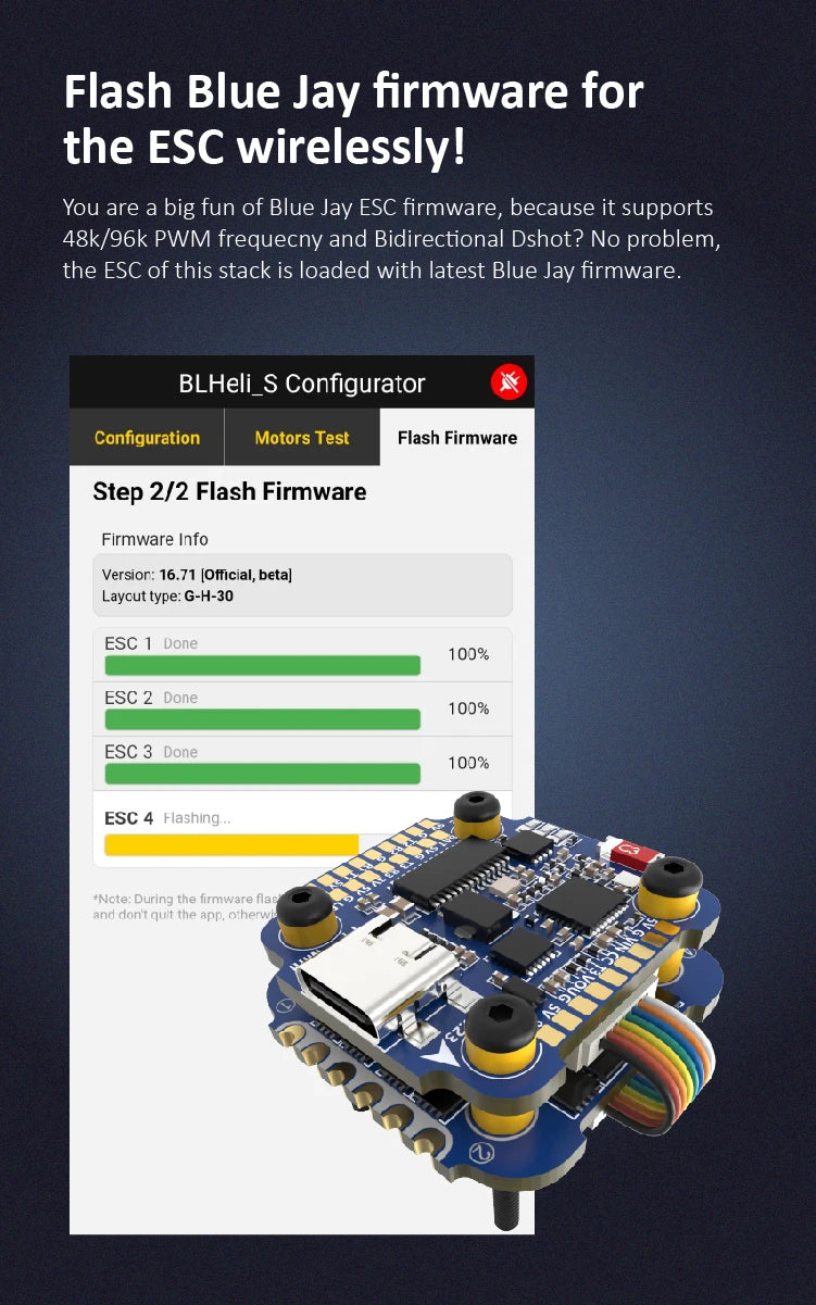 SpeedyBee F7 Stack, blue ESC firmware supports 48k/96k PWM frequecny and