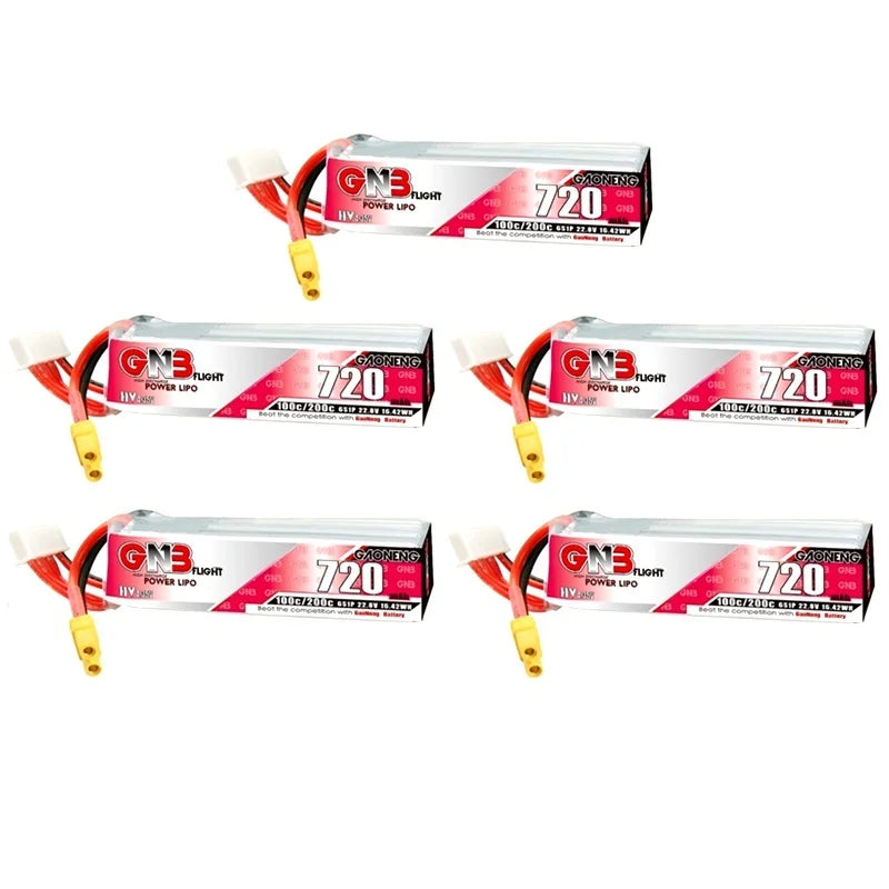 Rechargeable LiPo batteries with varying capacities (1S-6S) for FPV drones, featuring HV and high discharge capabilities.