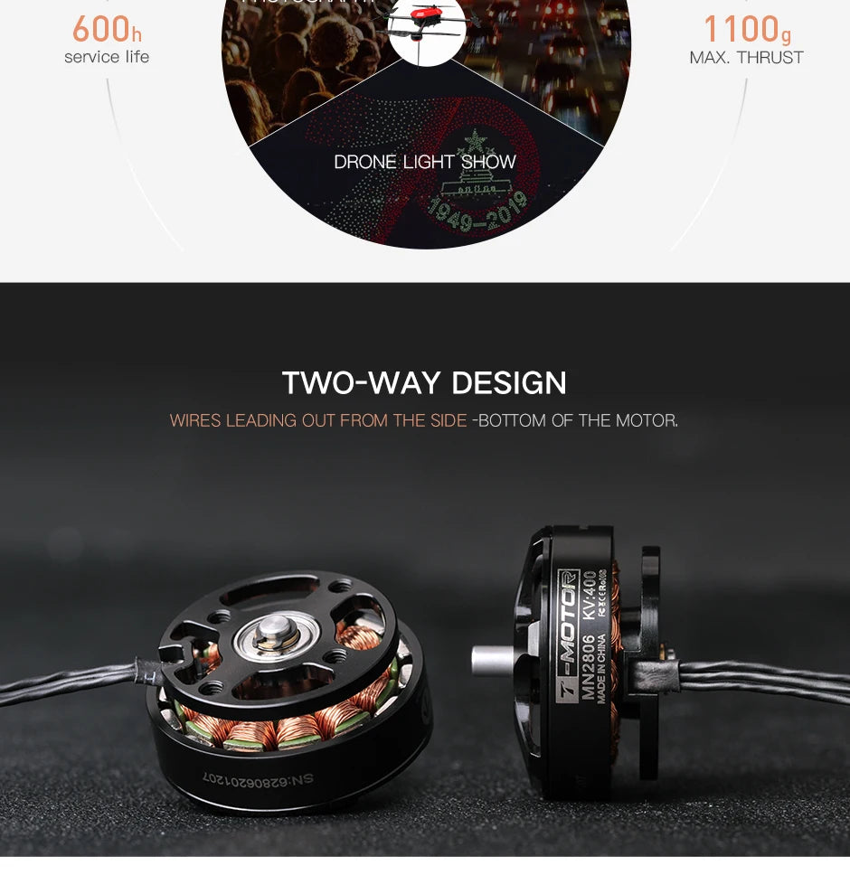 T-motor, 600h 1100g service life MAX THRUST DRONE LIGHT SHOW